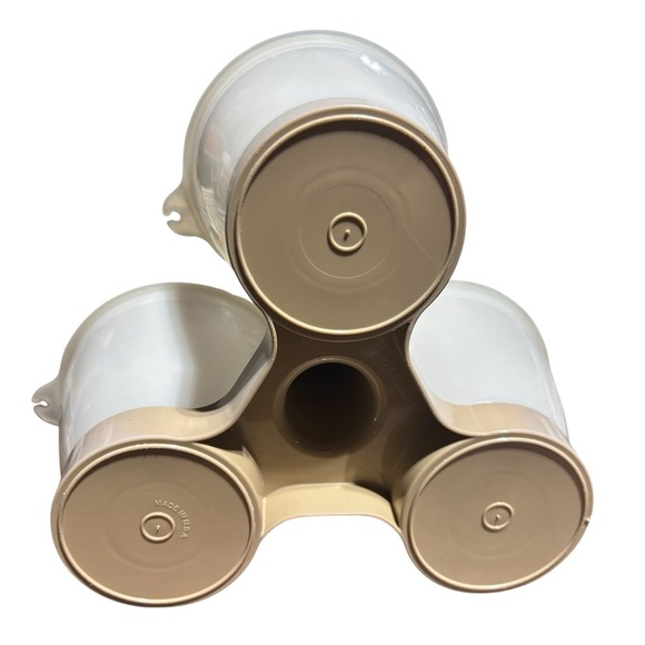 Vintage  70s Tupperware Tan Beige Almond CONDIMENT CADDY SET with Lids trio - Picture 2 of 5